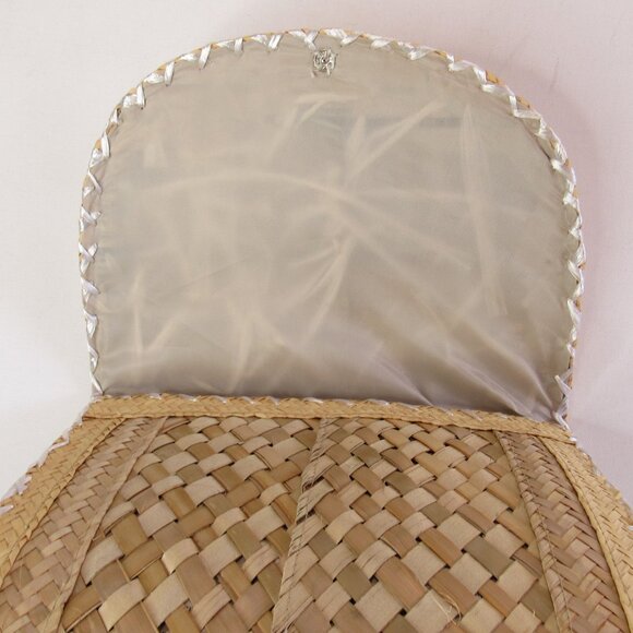 Vintage Raffia Straw And Shell Boho Clutch Handbag Summer Beach Envelope Bag - Picture 3 of 7